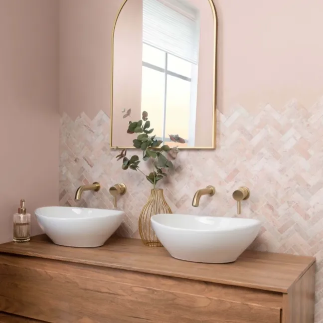 Himalayan Pink Honed Marble Herringbone Mosaic Wall Tiles