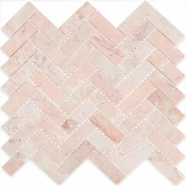 Himalayan Pink Honed Marble Herringbone Mosaic Wall Tiles