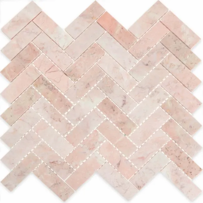 Himalayan Pink Honed Marble Herringbone Mosaic Wall Tiles
