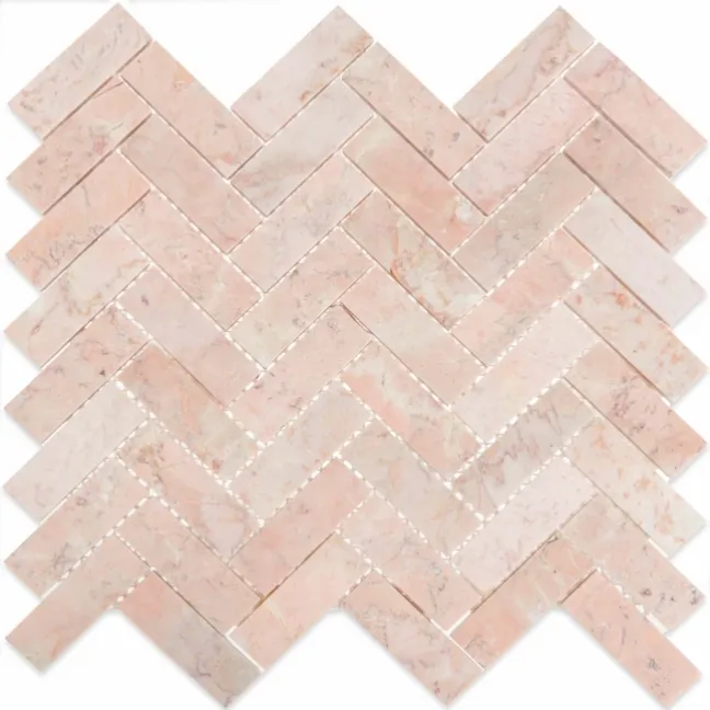 Himalayan Pink Honed Marble Herringbone Mosaic Wall Tiles