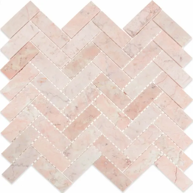Himalayan Pink Honed Marble Herringbone Mosaic Wall Tiles