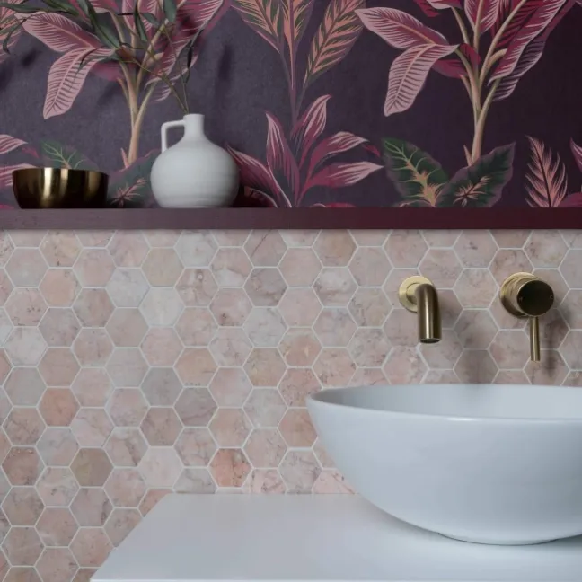 Himalayan Pink Honed Marble Hexagon Mosaic Wall Tiles