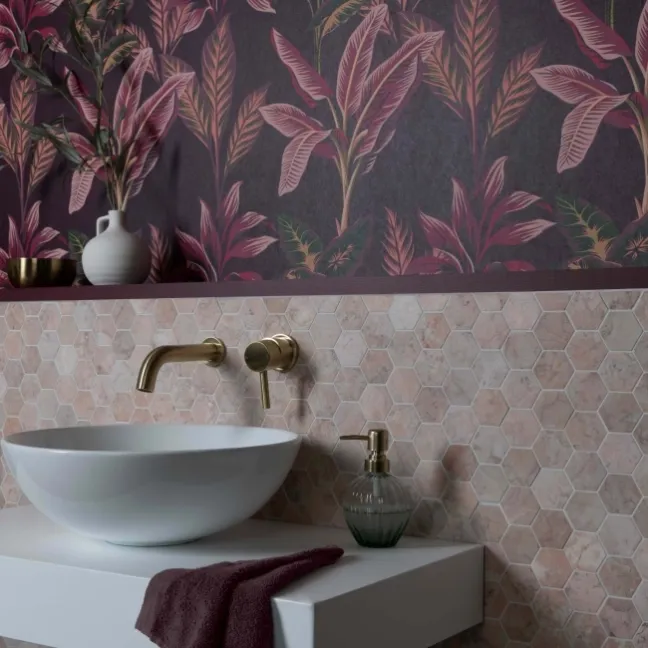 Himalayan Pink Honed Marble Hexagon Mosaic Wall Tiles