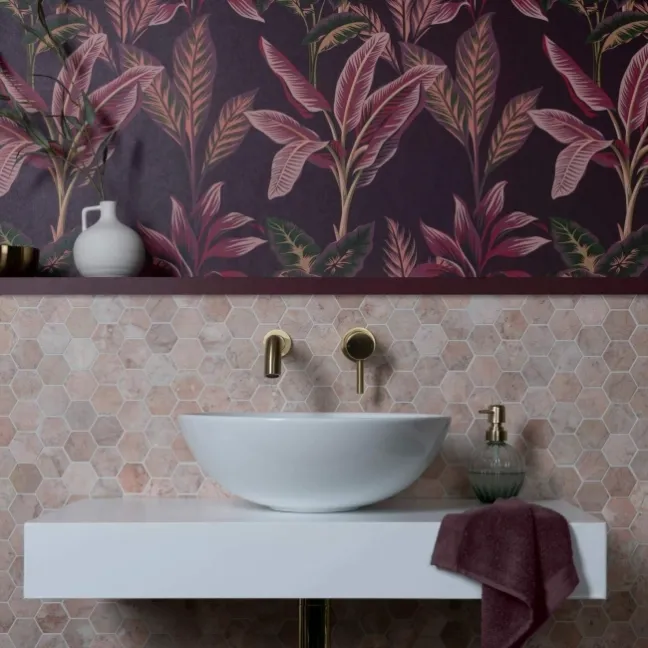 Himalayan Pink Honed Marble Hexagon Mosaic Wall Tiles