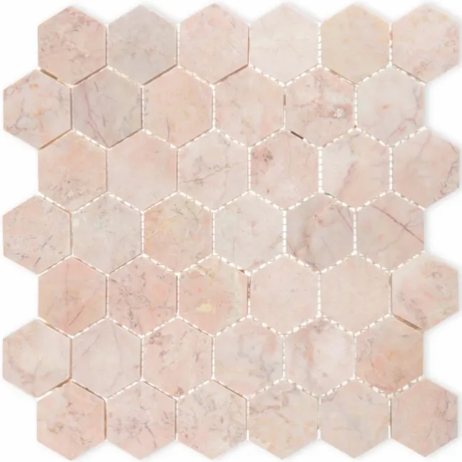 Himalayan Pink Honed Marble Hexagon Mosaic Wall Tiles