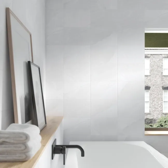Melford Light Grey Satin Stone Effect Wall Tile 300x200