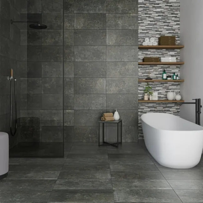 Foil Smoke Grey Metallic Stone Effect 600x600 Tiles