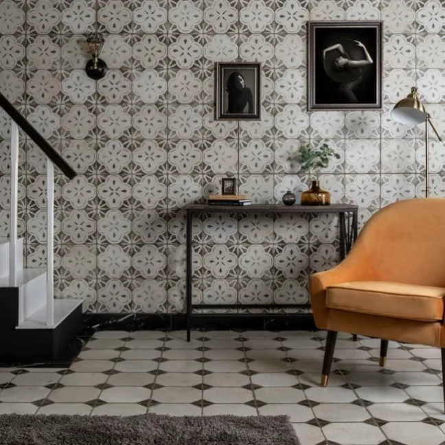 Octagon Effect Charcoal Grey Matt Vintage Pattern Wall and Floor Tiles