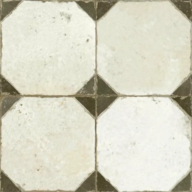 Octagon Effect Charcoal Grey Matt Vintage Pattern Wall and Floor Tiles