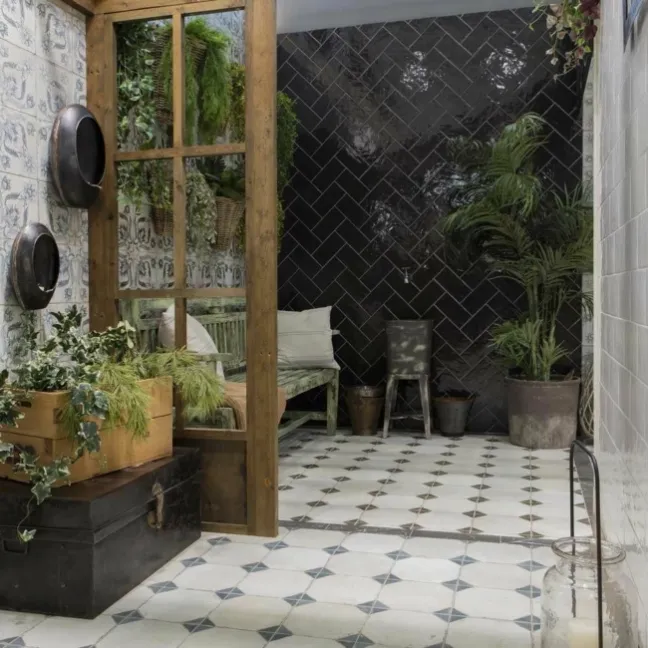 Octagon Effect Charcoal Grey Matt Vintage Pattern Wall and Floor Tiles