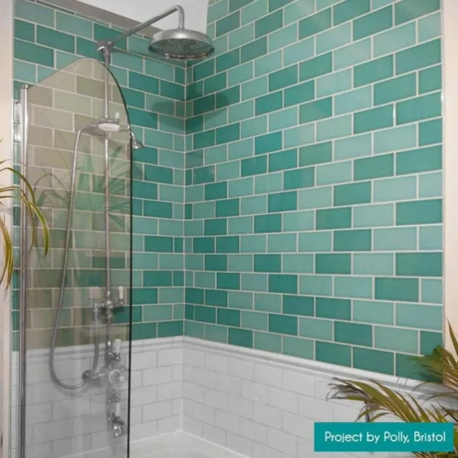 Antique Varenne Gloss Teal Flat Crackle Metro Wall Tiles