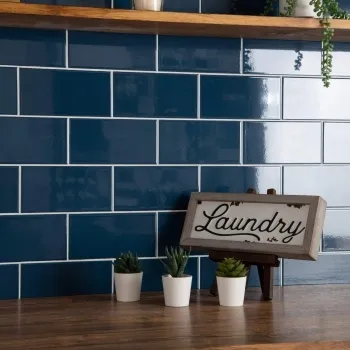 Bond Street Gloss Blue Flat Metro Tiles