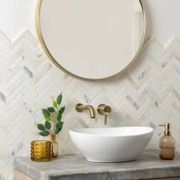 Carrara Gold Herringbone Marble Effect Mosaic Natural Tiles