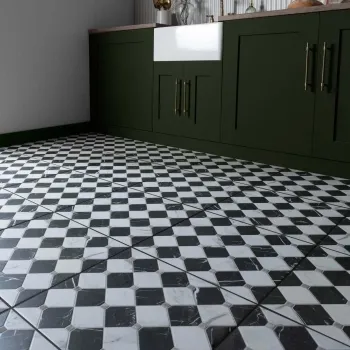Canterbury Victorian Black & White Matt Marble Patterned Tiles