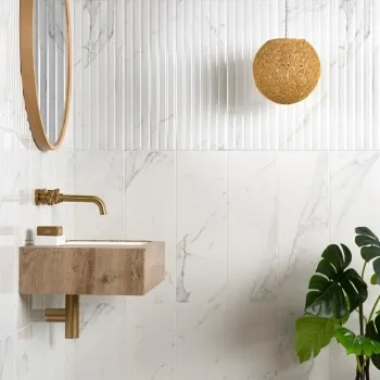 White Carrara Marble Effect Stripe Tiless
