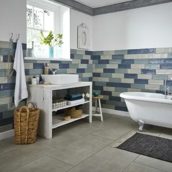 Rustic Cedar Blue Ceramic Gloss Metro Wall Tiles