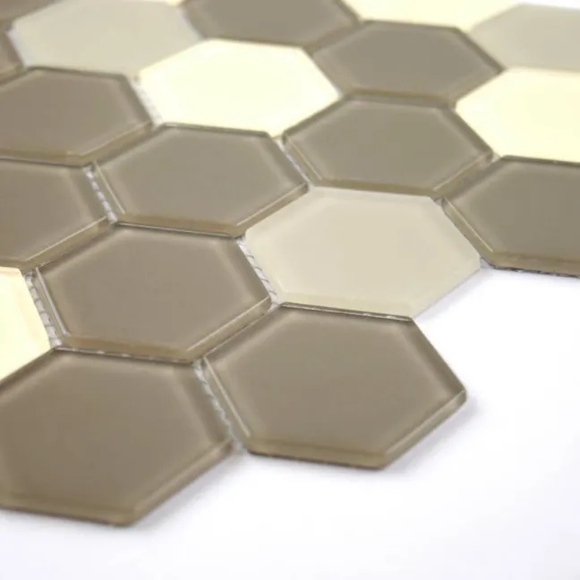 Ligo Glass Mocha Hexagon Mosaic Tiles