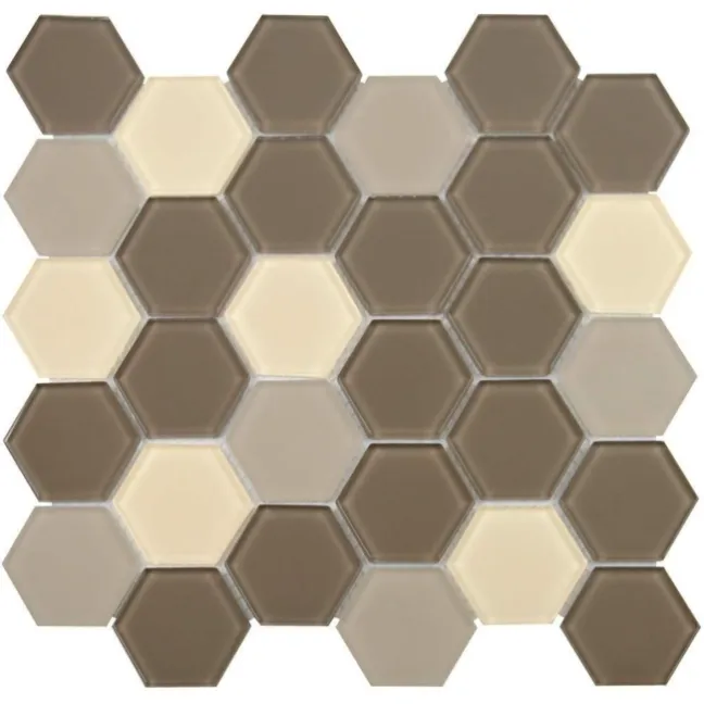 Ligo Glass Mocha Hexagon Mosaic Tiles
