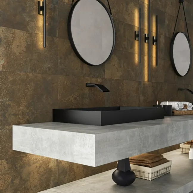 Foil Rust Metallic Brown Stone Effect  Wall and Floor Tiles 600x300