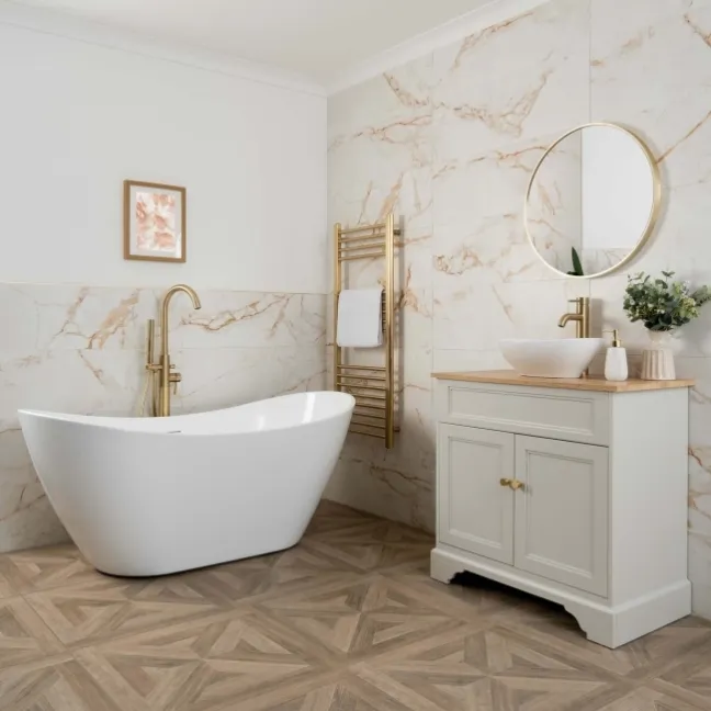 Elysian Calacatta White Gold Vein Matt Marble Effect Wall Tiles