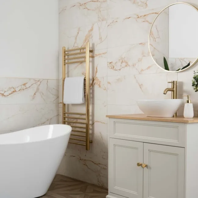 Elysian Calacatta White Gold Vein Matt Marble Effect Wall Tiles