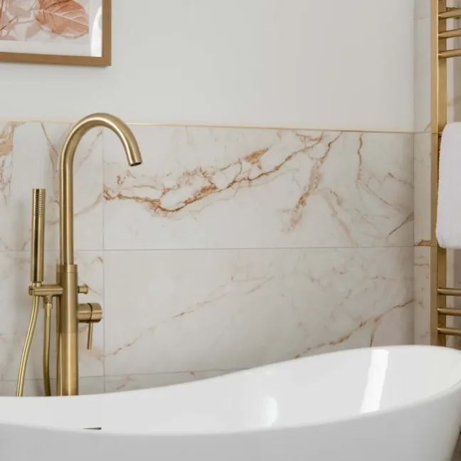 Elysian Calacatta White Gold Vein Matt Marble Effect Wall Tiles