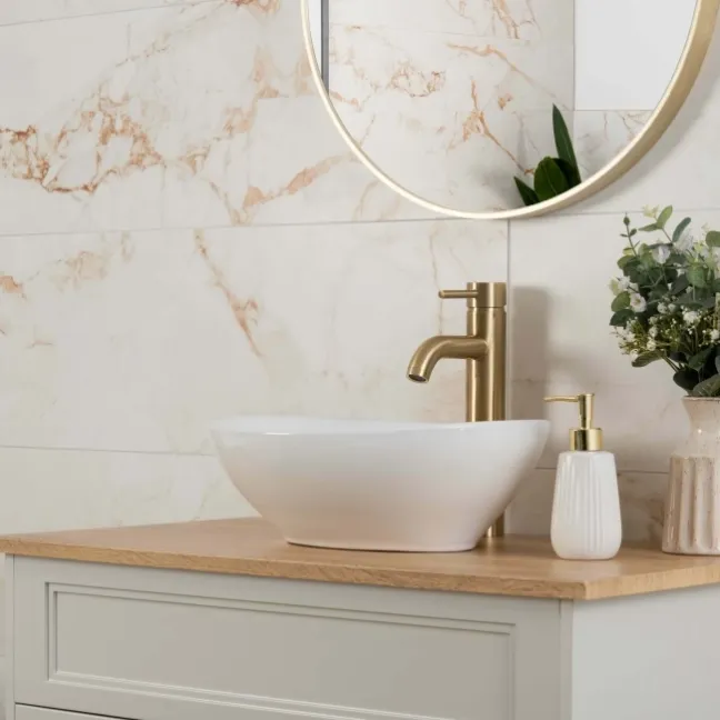 Elysian Calacatta White Gold Vein Matt Marble Effect Wall Tiles