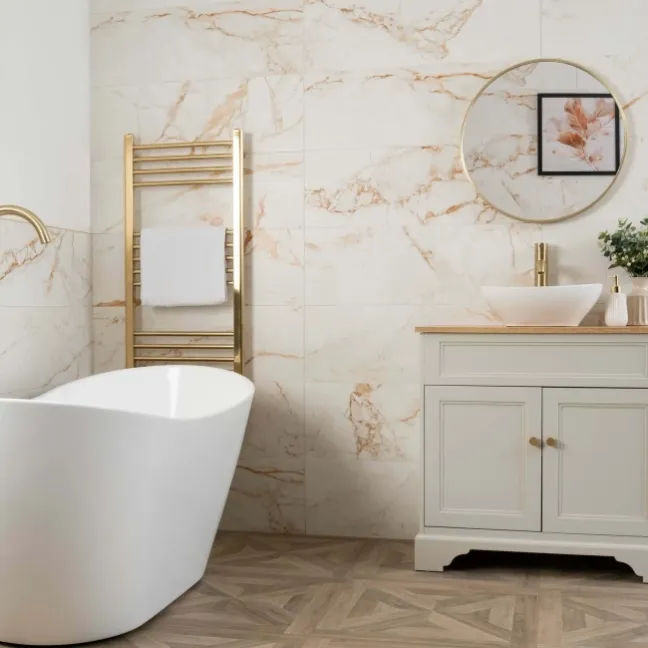 Elysian Calacatta White Gold Vein Matt Marble Effect Wall Tiles
