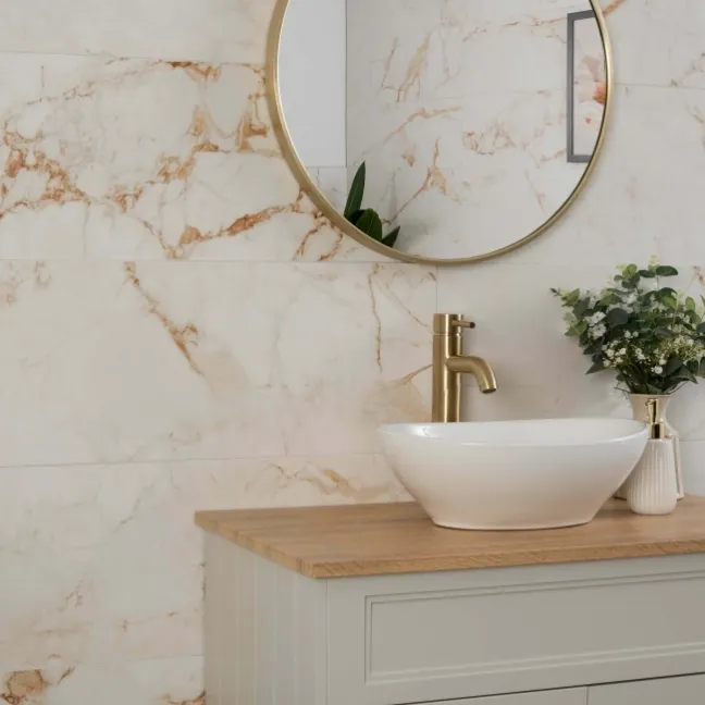 Elysian Calacatta White Gold Vein Matt Marble Effect Wall Tiles