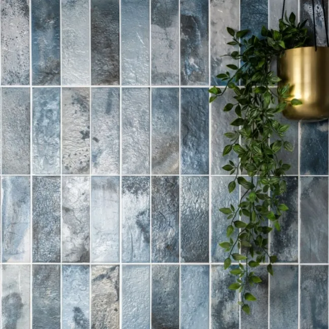 Raku Blue Ceramic Brick Effect Wall Tiles
