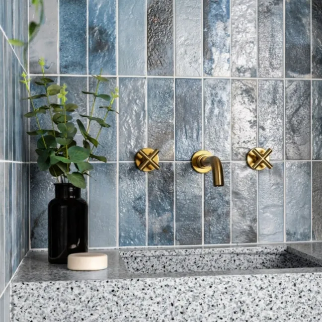 Raku Blue Ceramic Brick Effect Wall Tiles