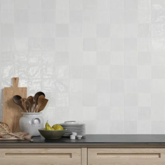 Zellige Mini White Square Gloss Rustic Wall Tiles