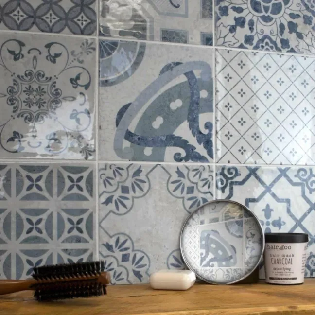Tangier Antiqua Blue Gloss Decor Pattern Wall Tiles