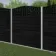 LuxeLine® Classic Curve Top Floral Design Screen with Black Composite Fence Panels & Concrete Post