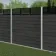 LuxeLine® Classic Straight Top Slat Design Screen with Dark Grey Composite Fence Panels & Concrete Post