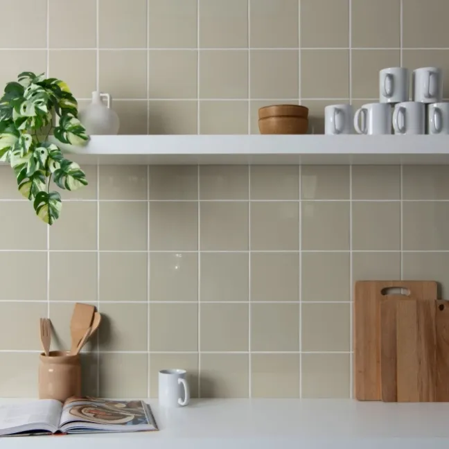 Monocolour Rico Beige Gloss Flat Square Wall Tiles 150x150