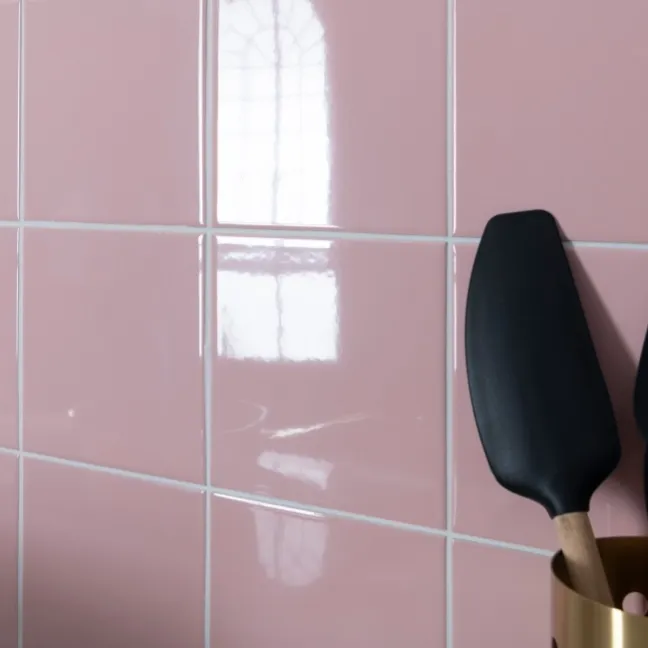 Monocolour Rico Pink Gloss Flat Square Wall Tiles 150x150