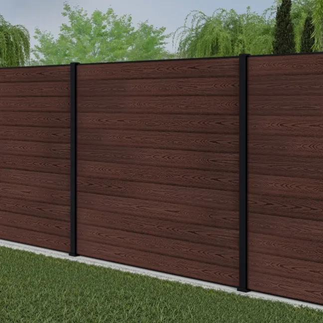 LuxeLine® Classic Walnut Composite Fence Panels with U Channel Rail & Aluminium Post 180cm