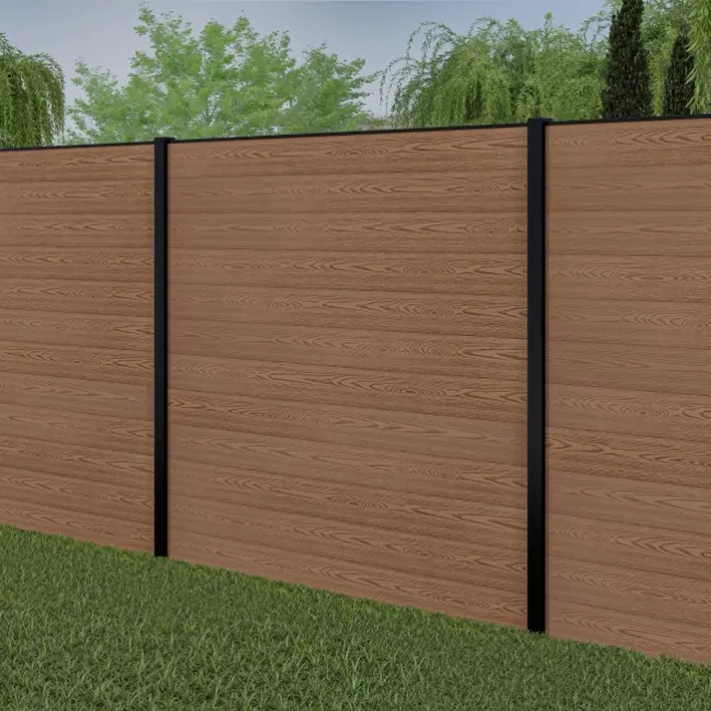 LuxeLine® Classic Teak Composite Fence Panels with U Channel Rail & Buried Aluminium Post 180cm
