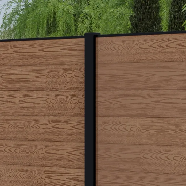 LuxeLine® Classic Teak Composite Fence Panels with U Channel Rail & Buried Aluminium Post 180cm