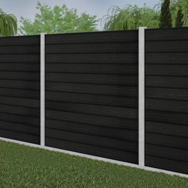 LuxeLine® Classic Black Composite Fence Panels with U Channel Rail & Concrete Post 180cm
