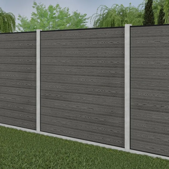 LuxeLine® Classic Light Grey Composite Fence Panels with U Channel Rail & Concrete Post 180cm
