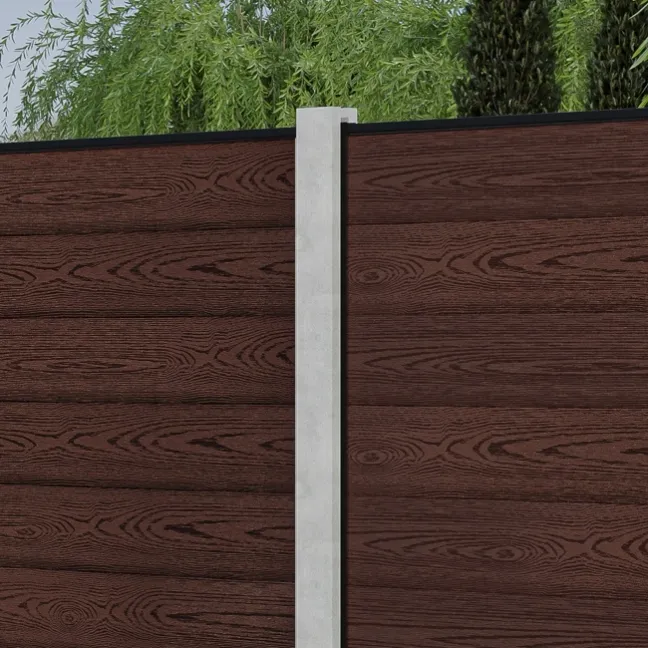 LuxeLine® Classic Walnut Composite Fence Panels with U Channel Rail & Concrete Post 180cm
