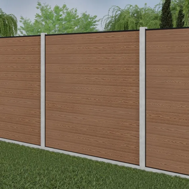 LuxeLine® Classic Teak Composite Fence Panels with U Channel Rail & Concrete Post 180cm