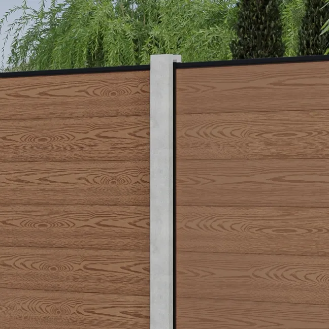 LuxeLine® Classic Teak Composite Fence Panels with U Channel Rail & Concrete Post 180cm