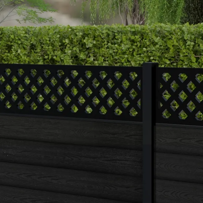 LuxeLine® Classic Straight Top Lattice Design Screen with Black Composite Fence Panels & Aluminium Post 90cm