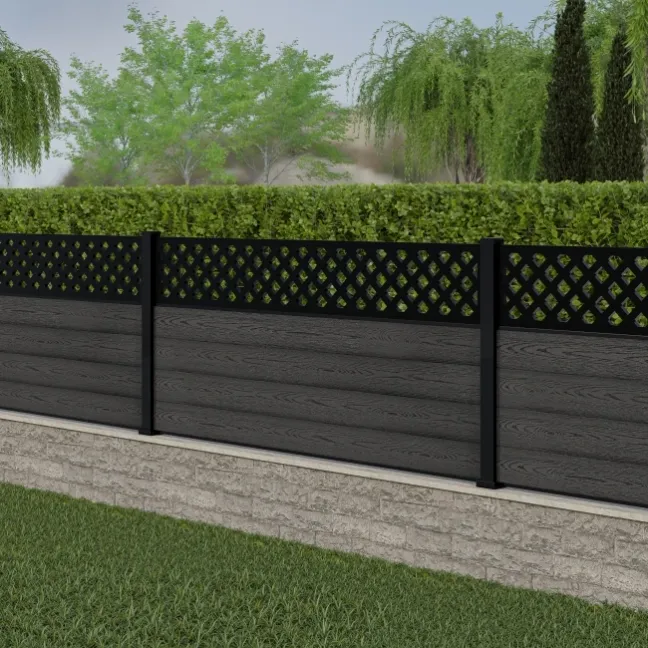 LuxeLine® Classic Straight Top Lattice Design Screen with Dark Grey Composite Fence Panels & Aluminium Post 90cm