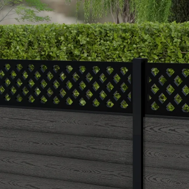 LuxeLine® Classic Straight Top Lattice Design Screen with Dark Grey Composite Fence Panels & Aluminium Post 90cm