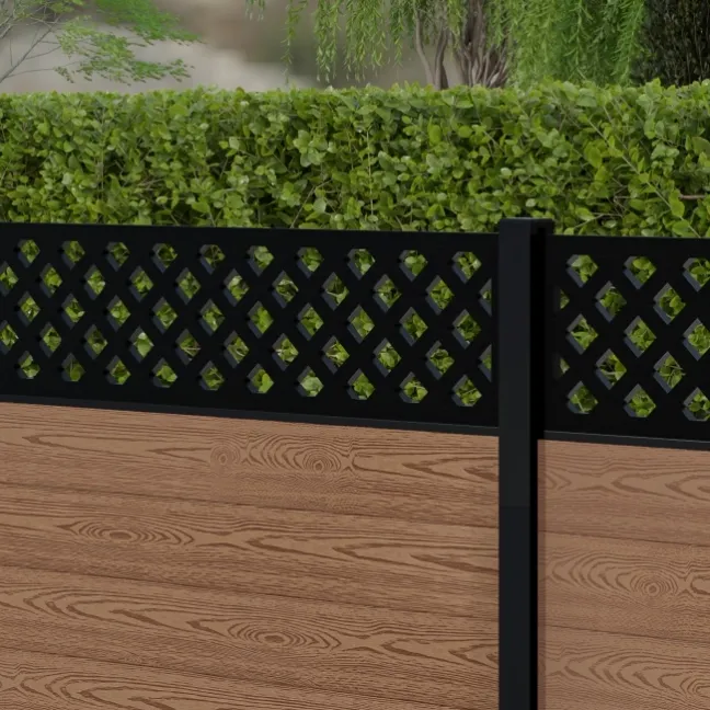 LuxeLine® Classic Straight Top Lattice Design Screen with Teak Composite Fence Panels & Aluminium Post 90cm