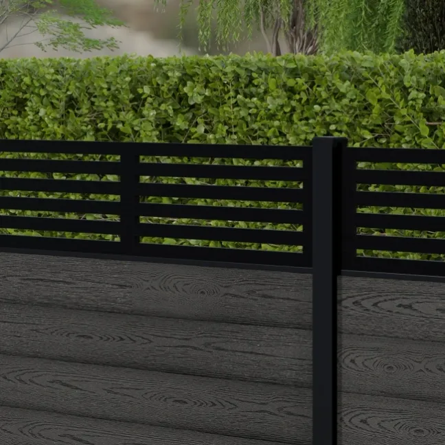 LuxeLine® Classic Straight Top Slat Design Screen with Dark Grey Composite Fence Panels & Aluminium Post 90cm